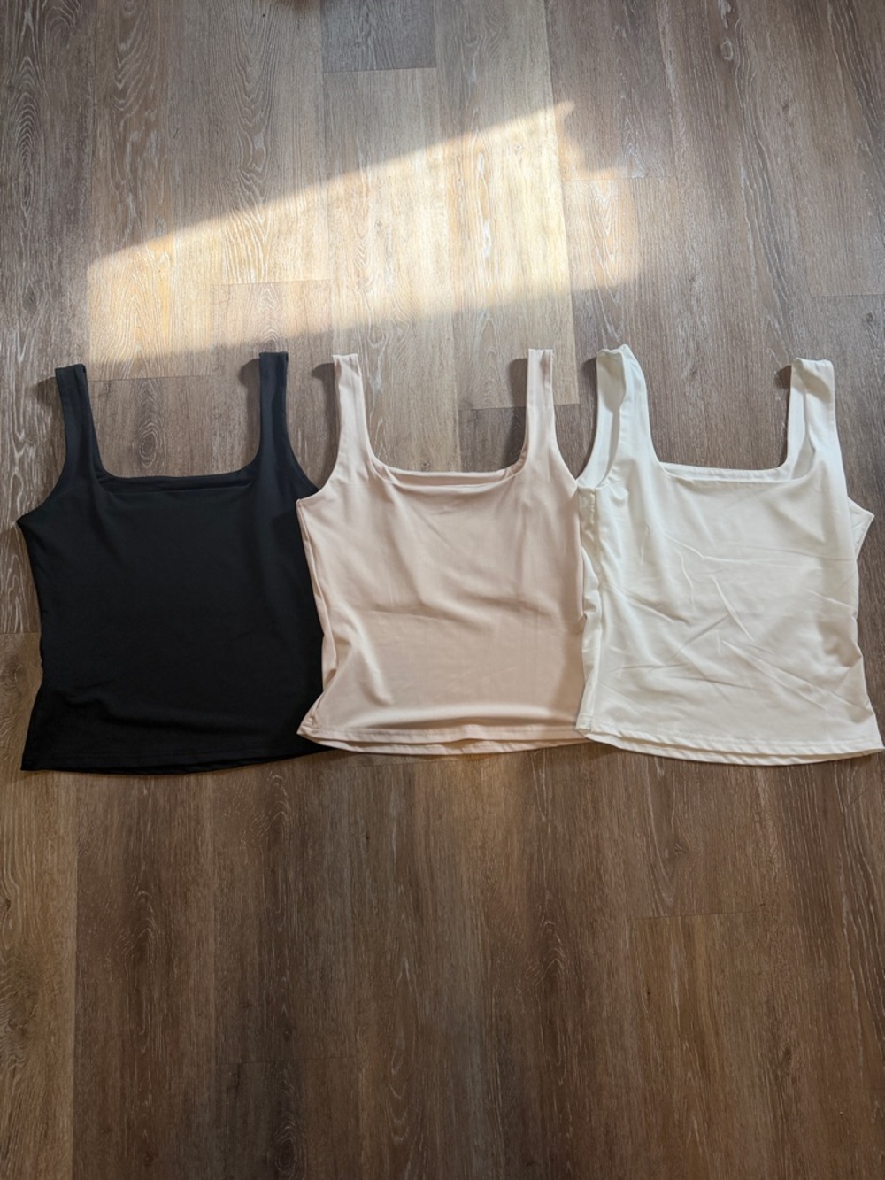 SHEIN Black, Beige, White Square Neck Tank Top Trio